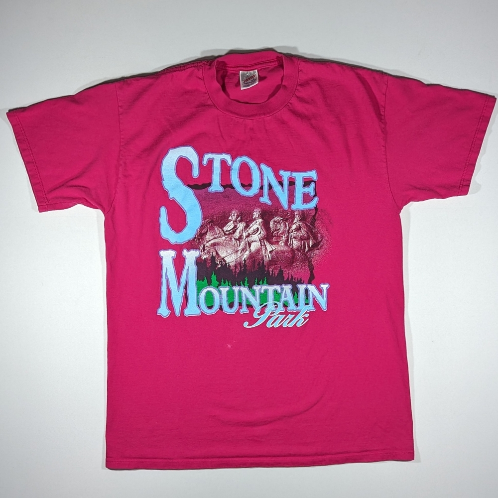 Vintage 90s Stone Mountain Park Georgia T-shirt Size Large Pink Made in USA